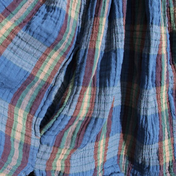 Free People We The Free Blue Combo Moon City Plaid Top Cotton Size Medium - Picture 13 of 16